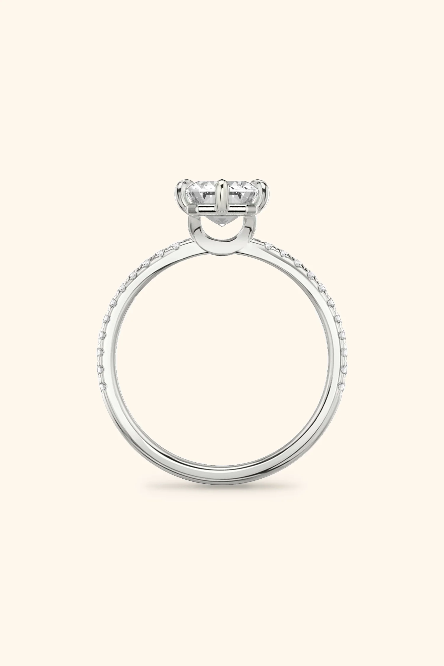 6 Prong Classic Grace with Emerald Solitaire Pavé Ring - Image 8