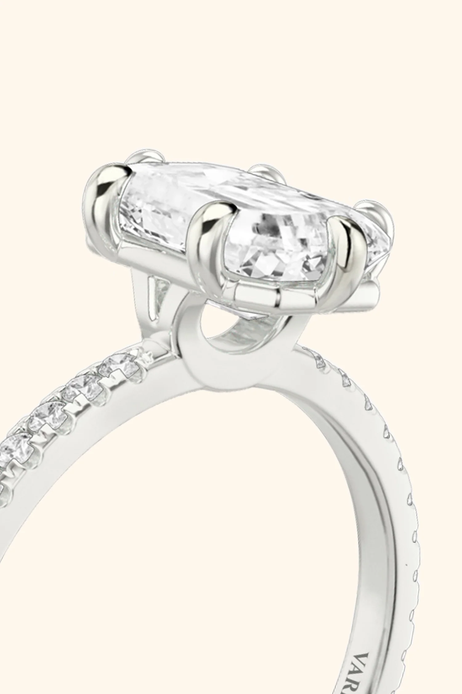 6 Prong Classic Grace with Emerald Solitaire Pavé Ring - Image 9