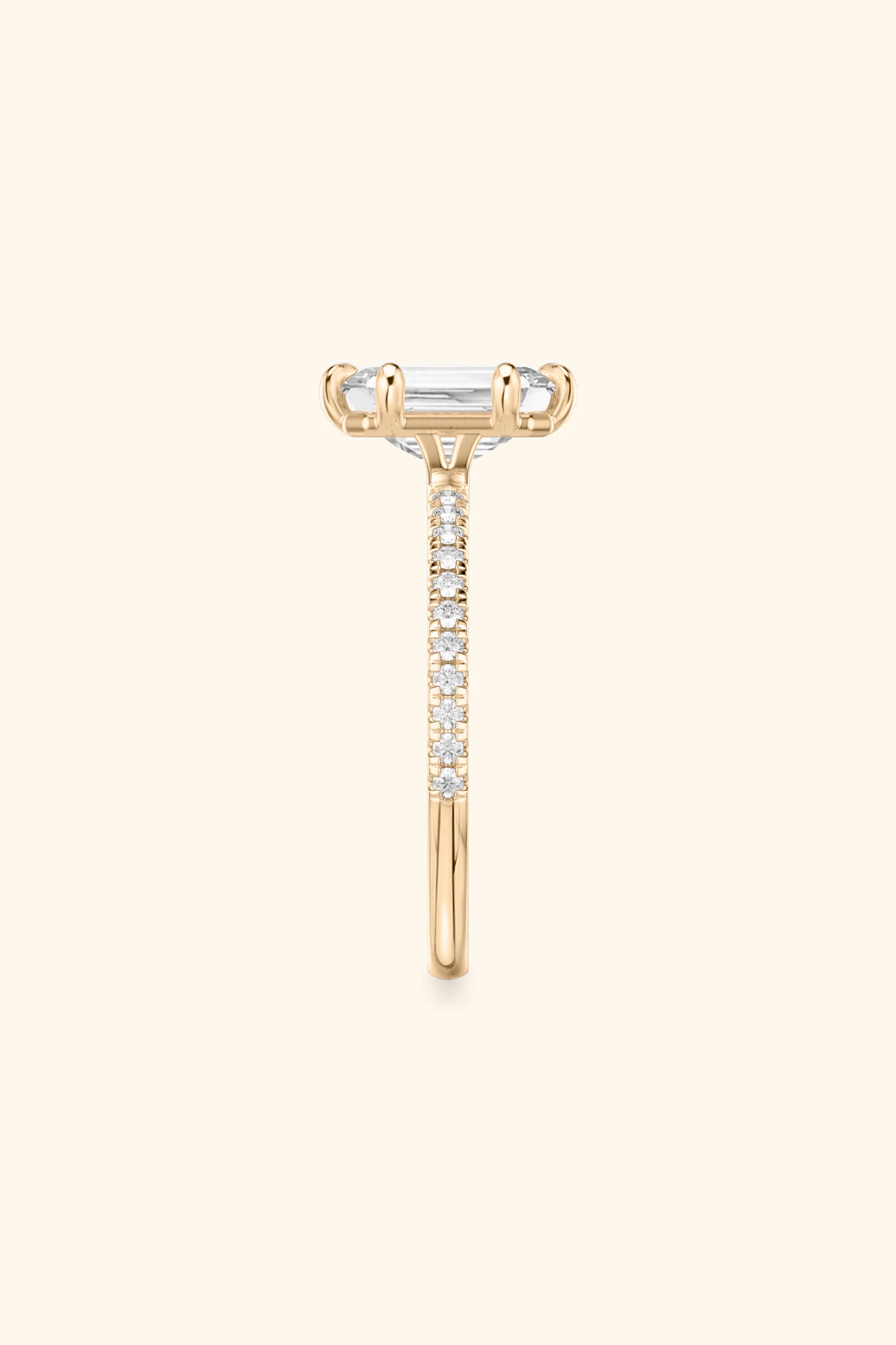 6 Prong Classic Grace with Emerald Solitaire Pavé Ring - Image 15