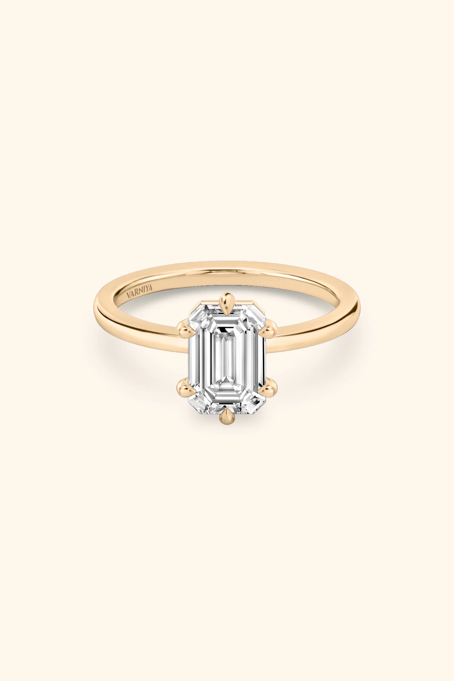 6 Prong Classic Grace with Emerald Solitaire Ring - Image 6