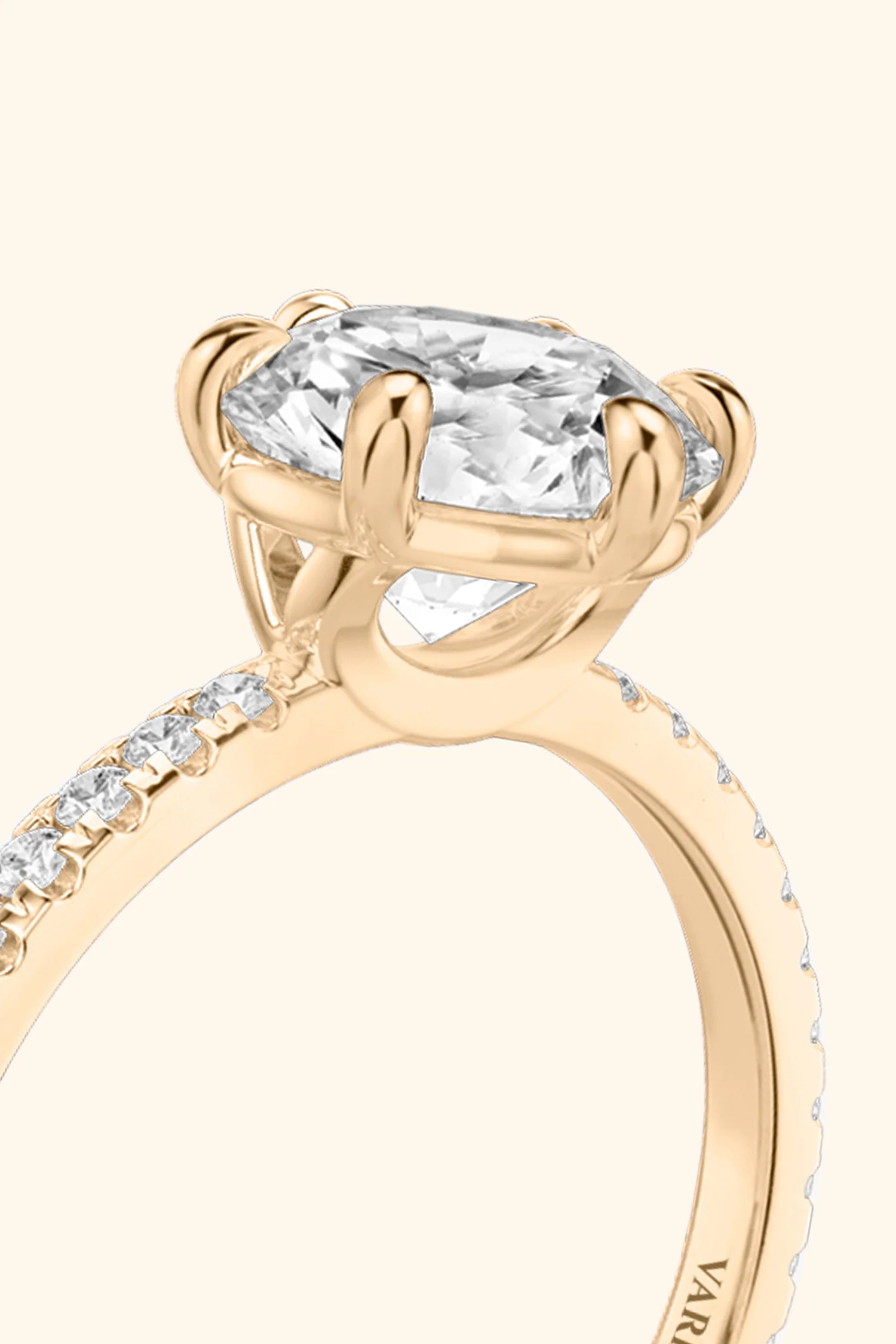6 Prong Classic Round Brilliant Solitaire Pavé Ring - Image 12