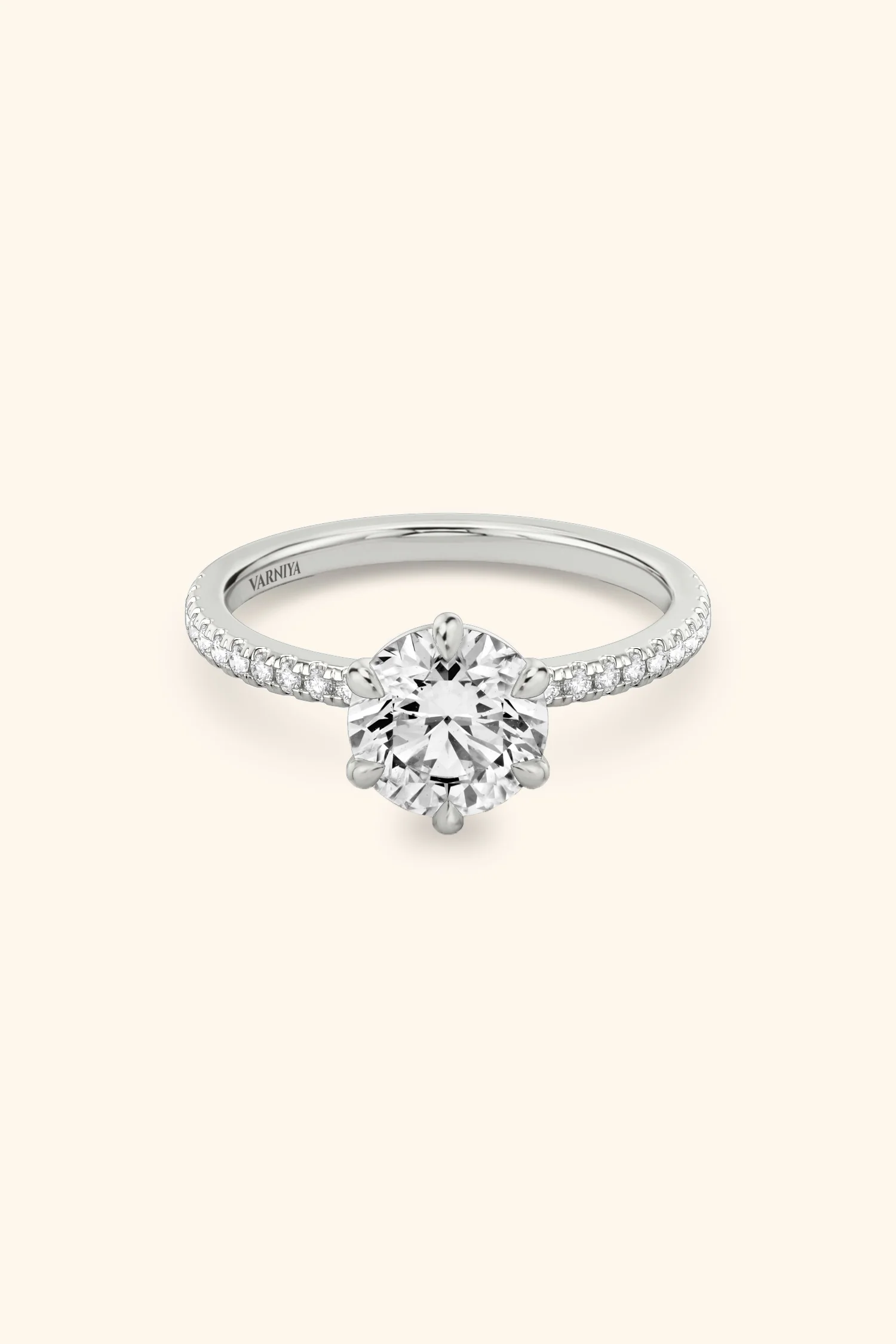 6 Prong Classic Round Brilliant Solitaire Pavé Ring - Image 6