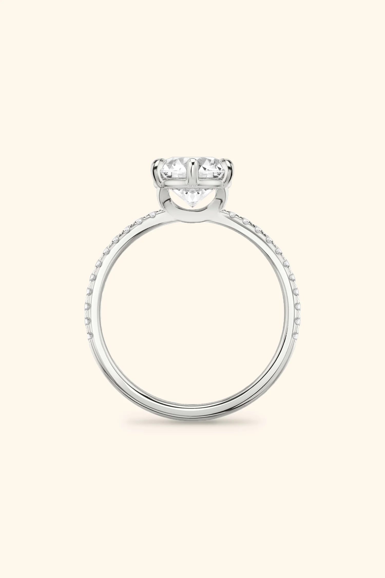 6 Prong Classic Round Brilliant Solitaire Pavé Ring - Image 9