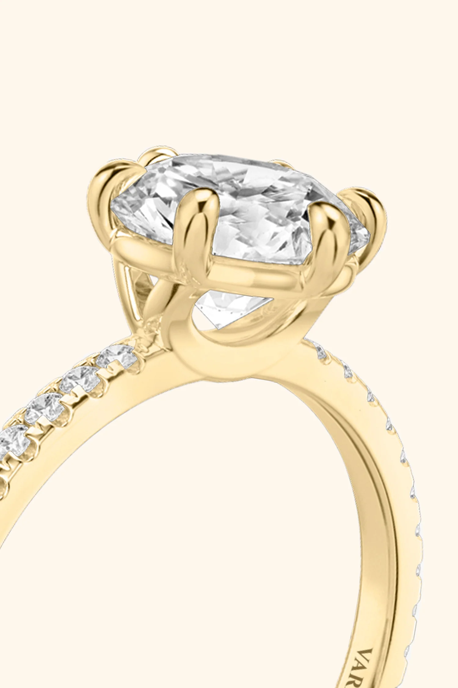 6 Prong Classic Round Brilliant Solitaire Pavé Ring - Image 12