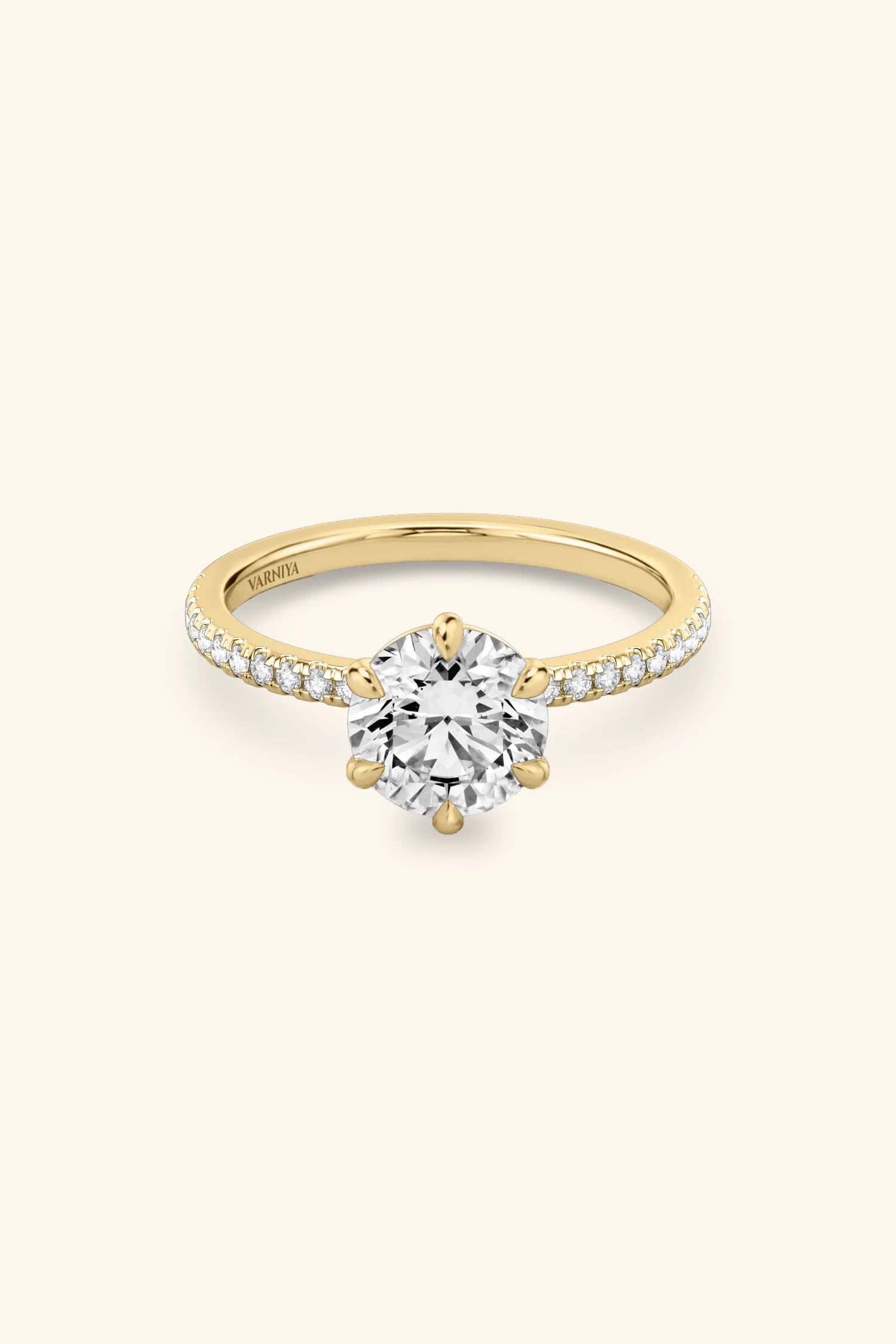 6 Prong Classic Round Brilliant Solitaire Pavé Ring - Image 14