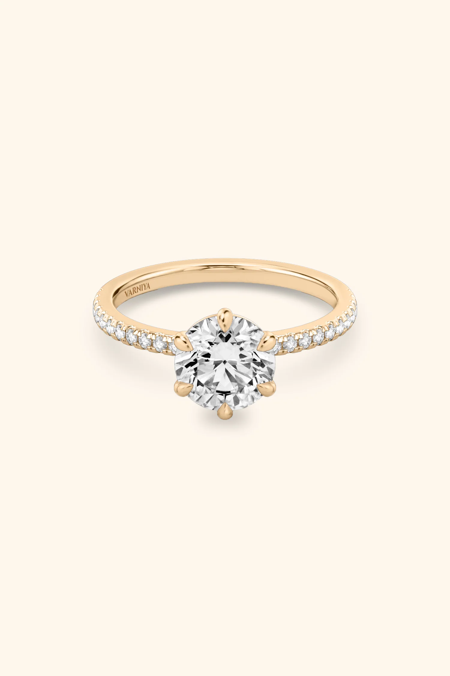 6 Prong Classic Round Brilliant Solitaire Pavé Ring - Image 9