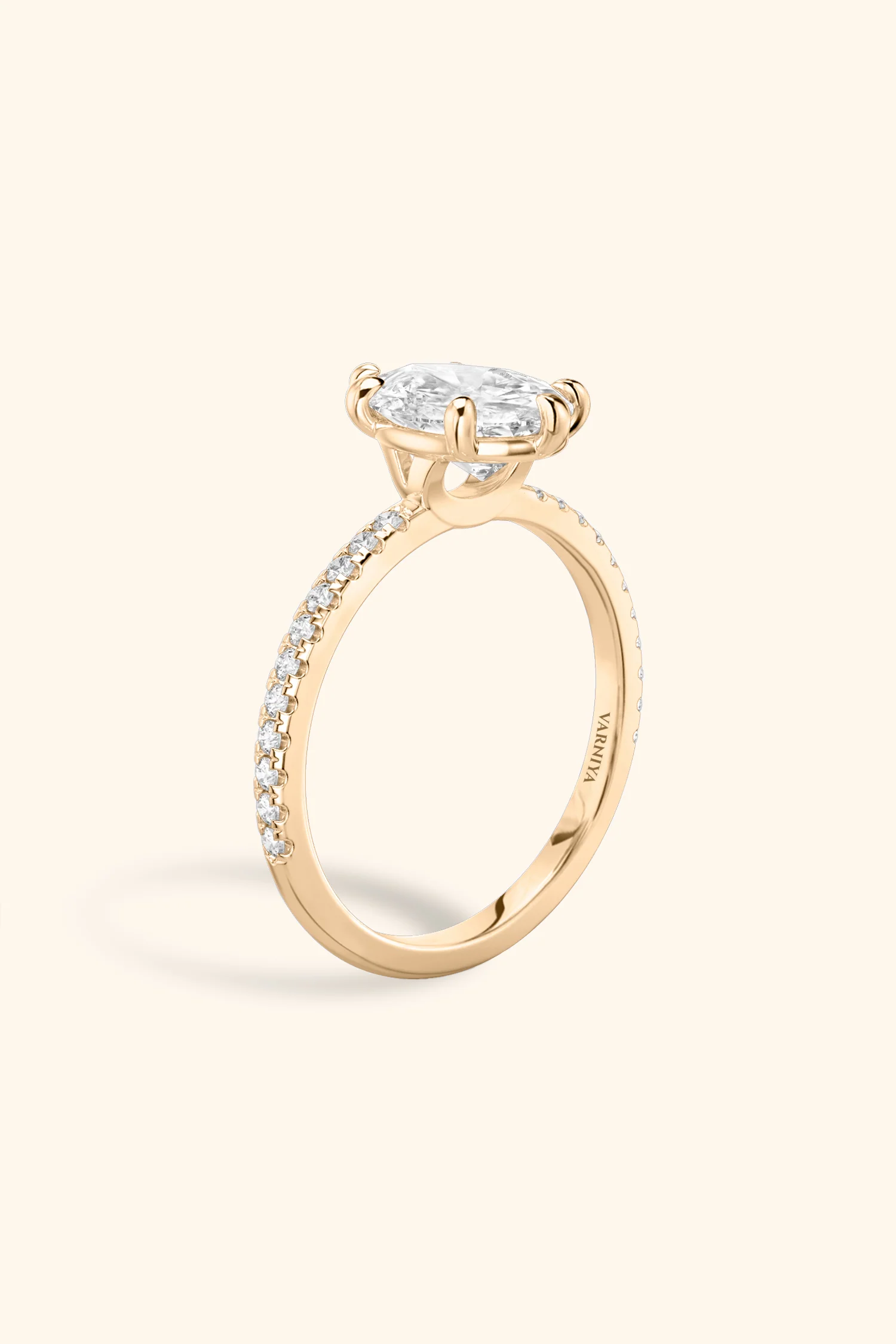 6 Prong Classic Pear Solitaire Pavé Ring - Image 11