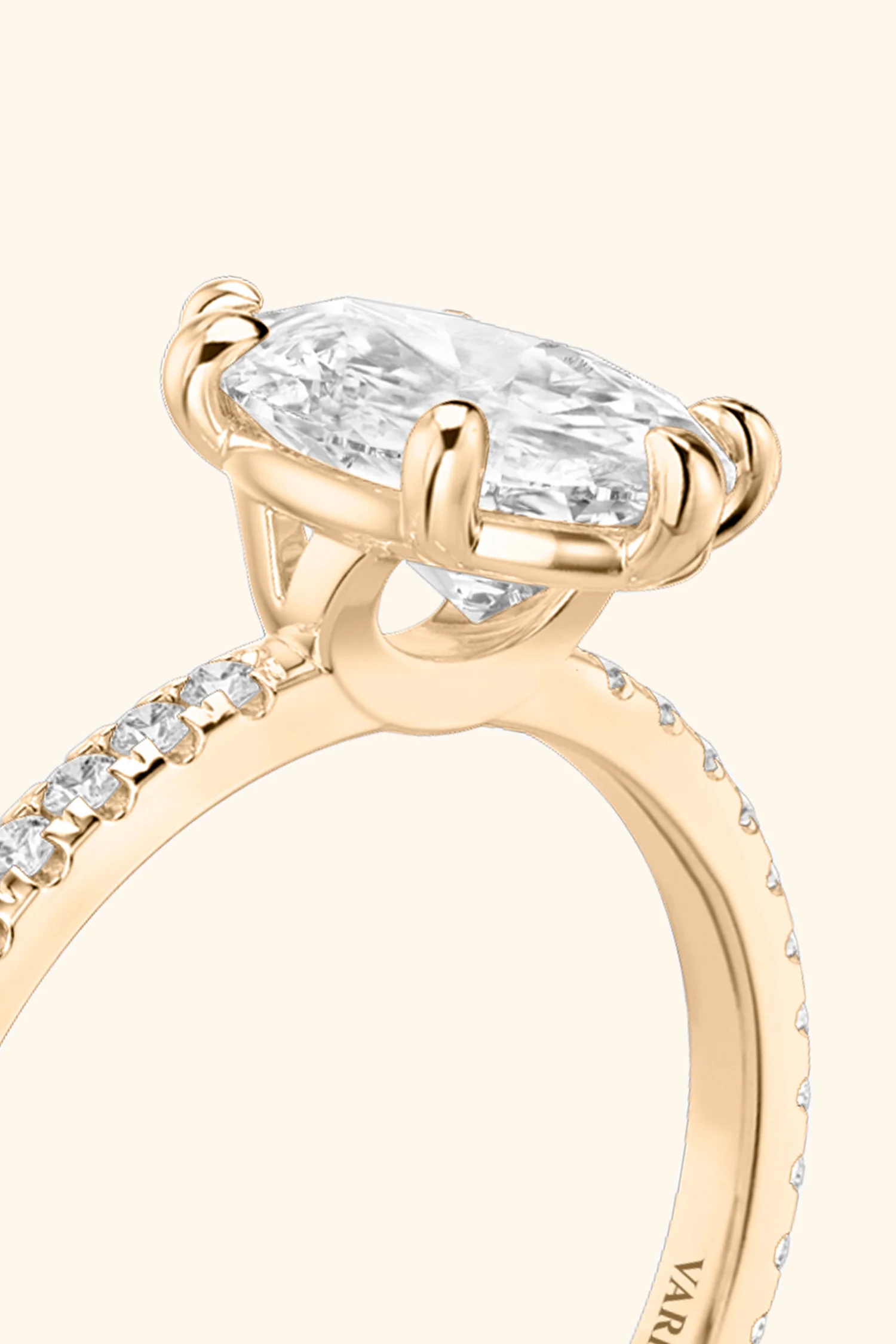 6 Prong Classic Pear Solitaire Pavé Ring - Image 12