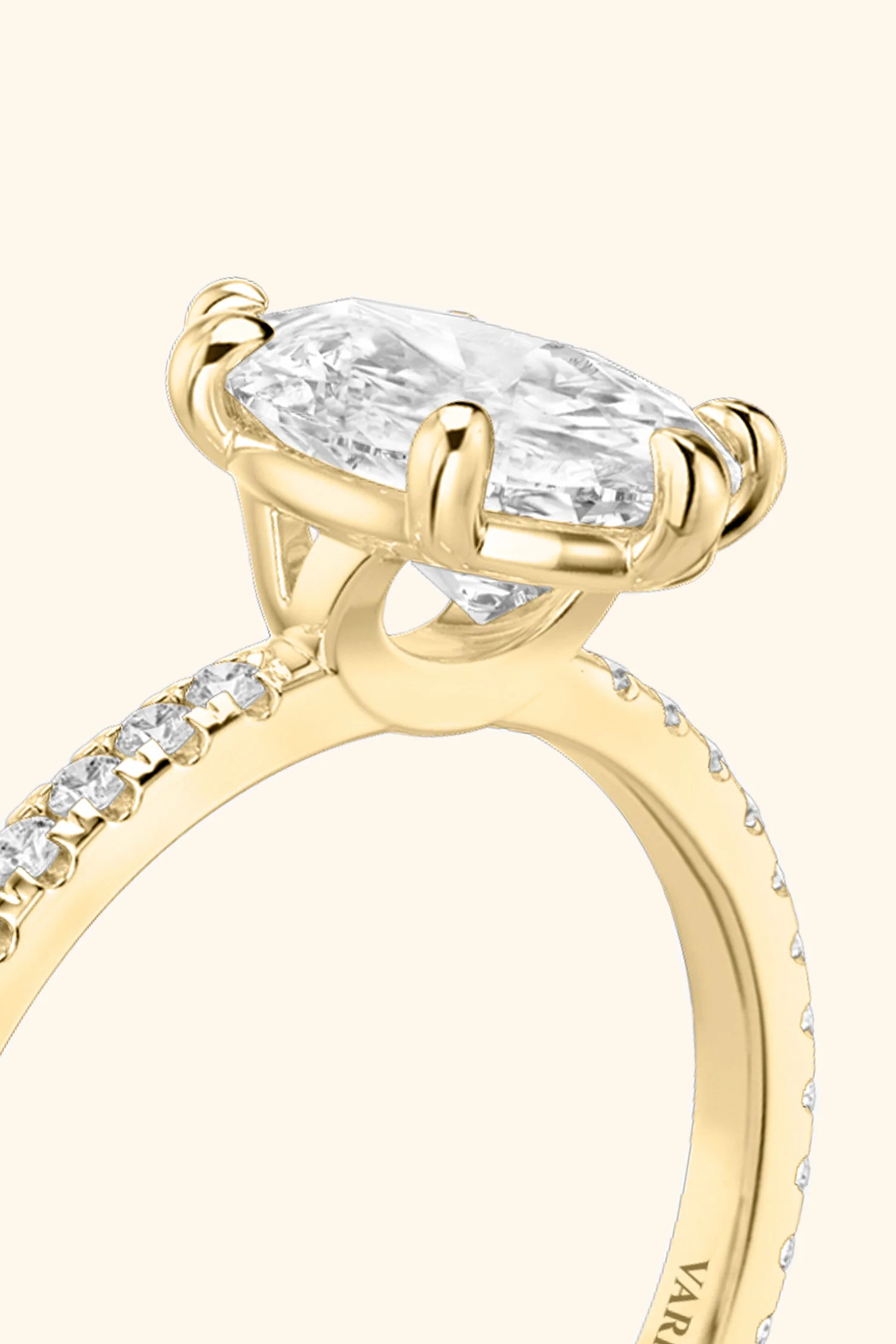 6 Prong Classic Pear Solitaire Pavé Ring - Image 3