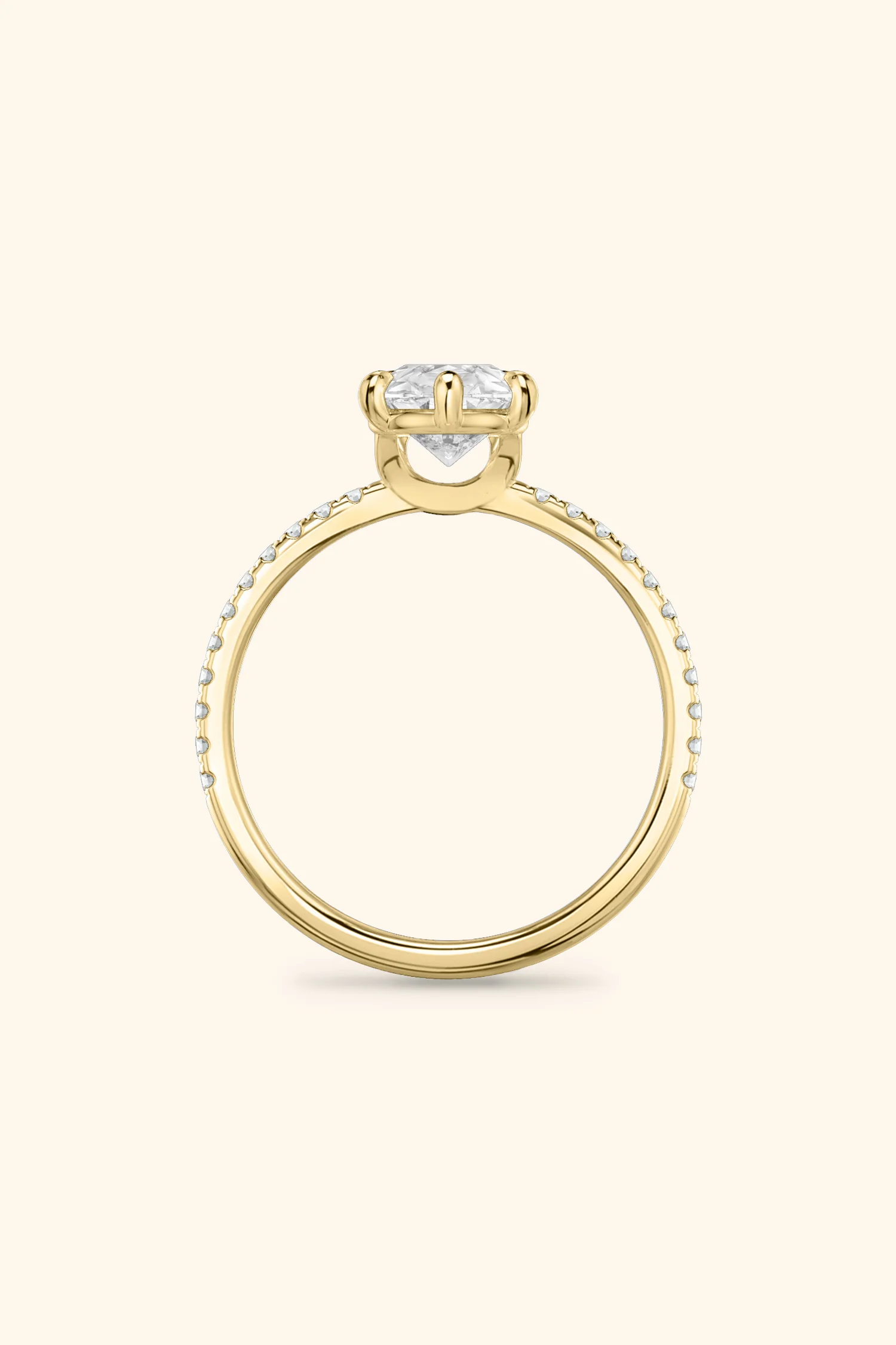 6 Prong Classic Pear Solitaire Pavé Ring - Image 4