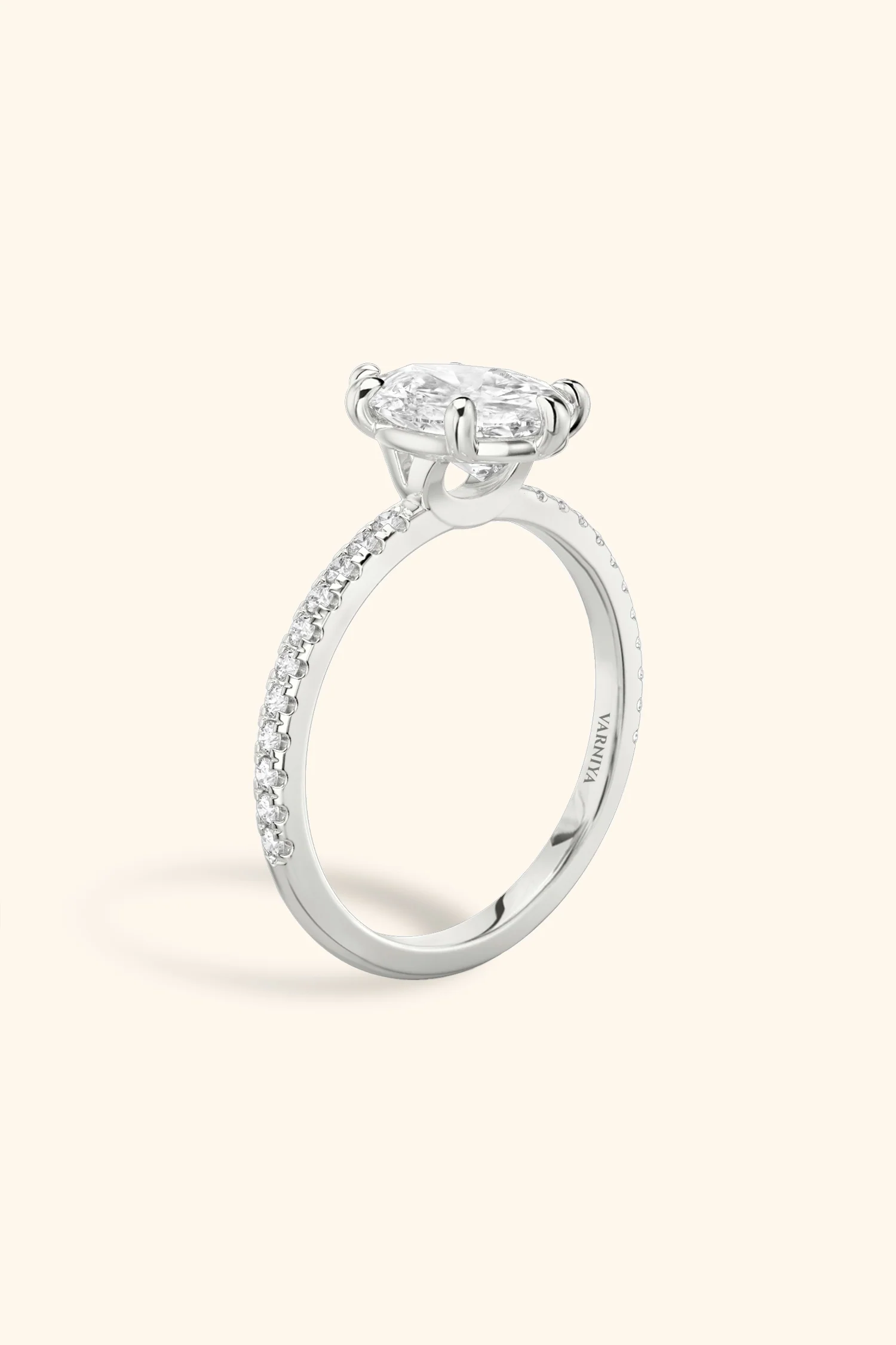 6 Prong Classic Pear Solitaire Pavé Ring - Image 6
