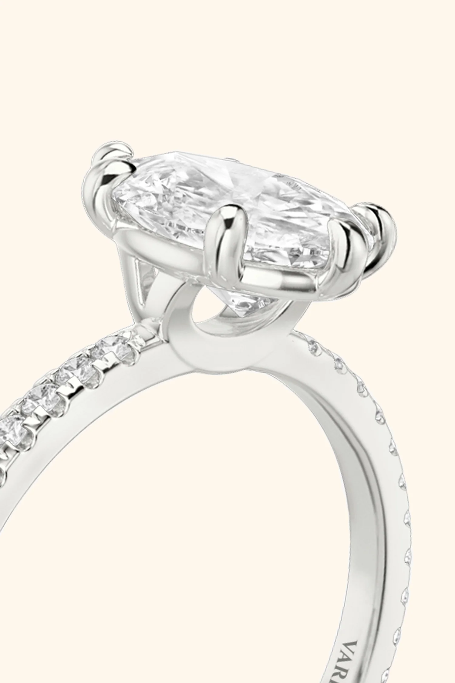 6 Prong Classic Pear Solitaire Pavé Ring - Image 7