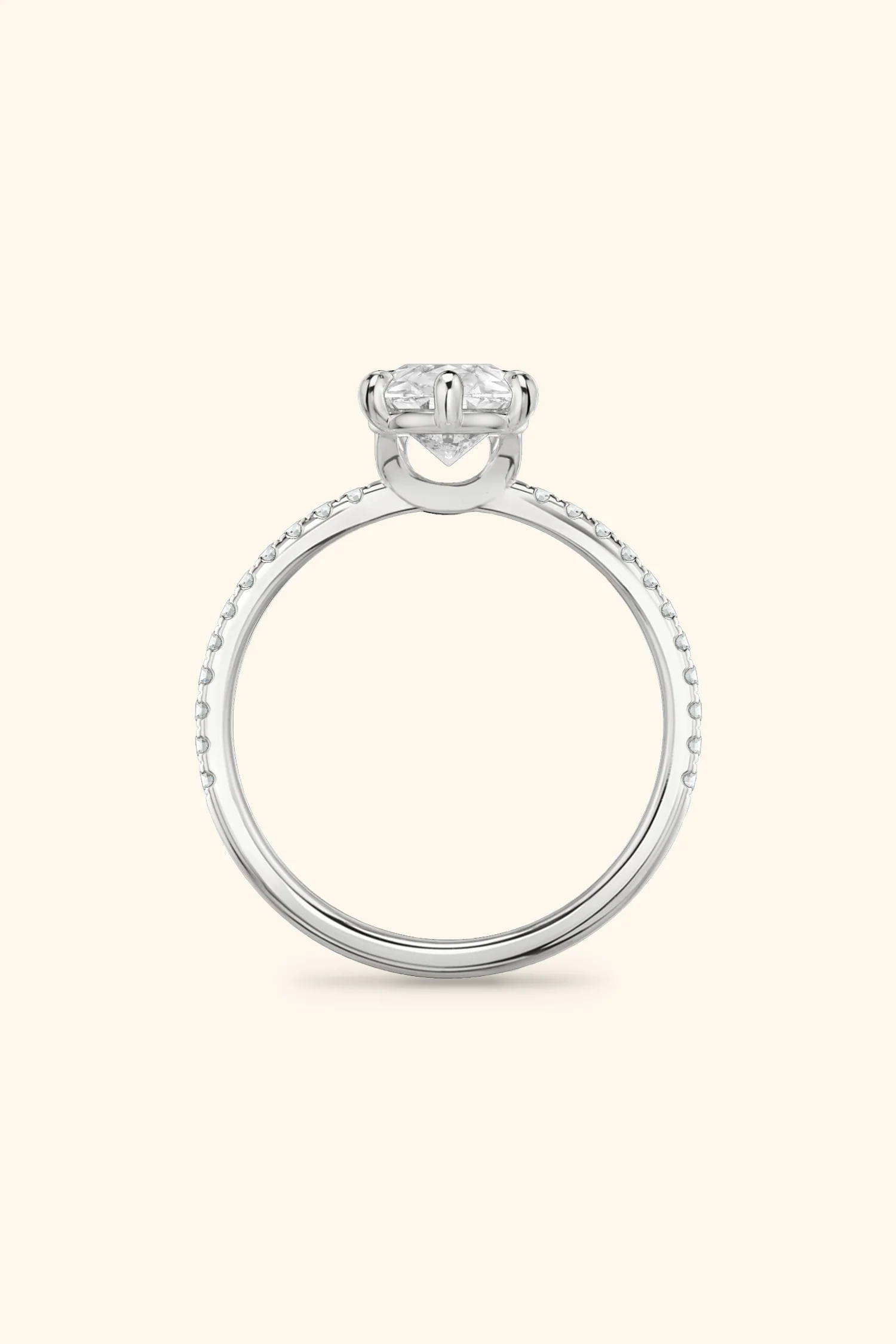 6 Prong Classic Pear Solitaire Pavé Ring - Image 8