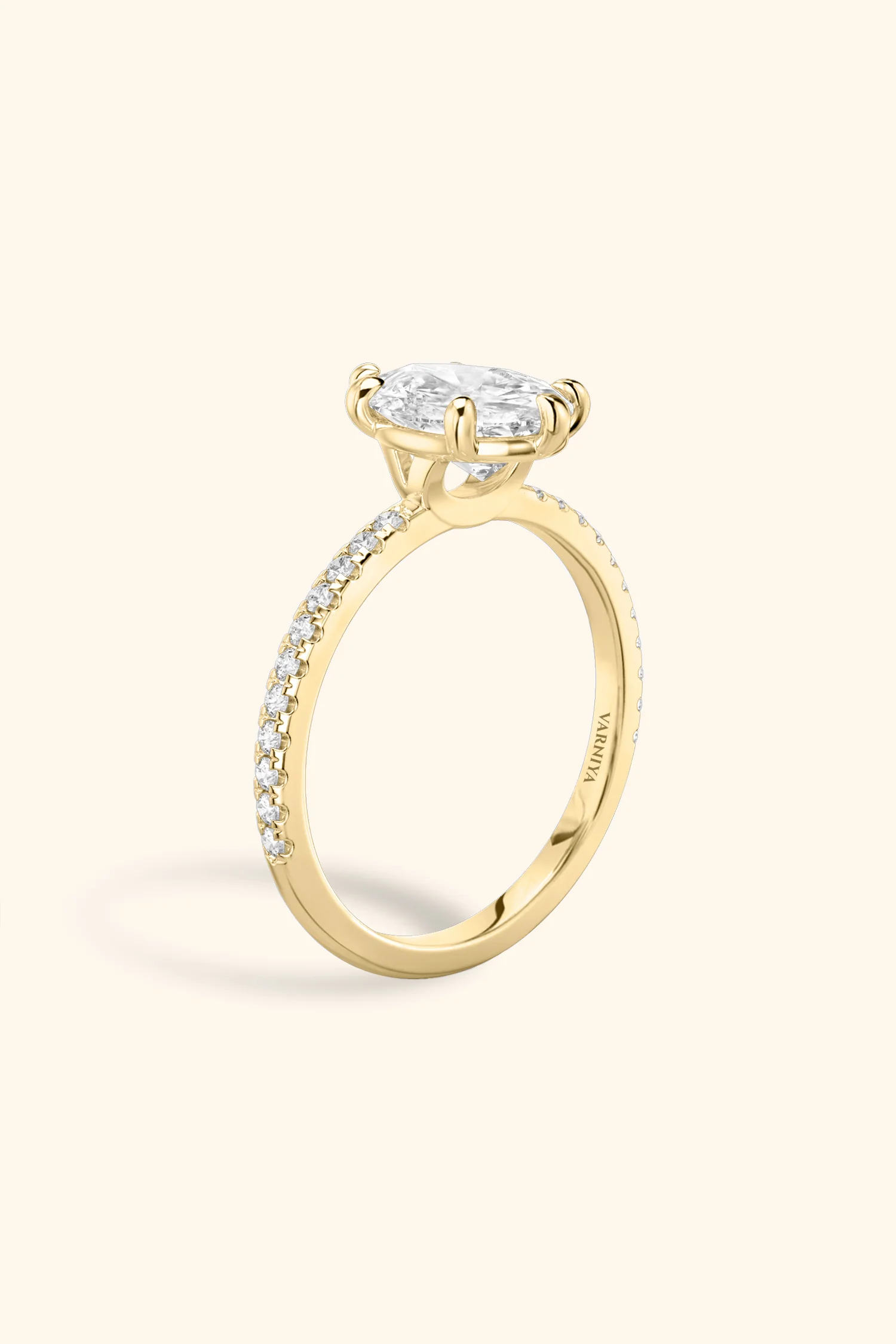 6 Prong Classic Pear Solitaire Pavé Ring - Image 11