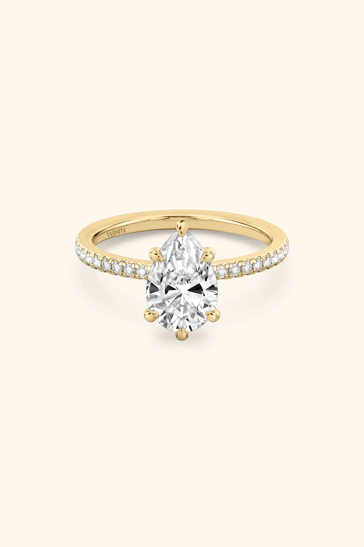 6 Prong Classic Pear Solitaire Pavé Ring - Image 7