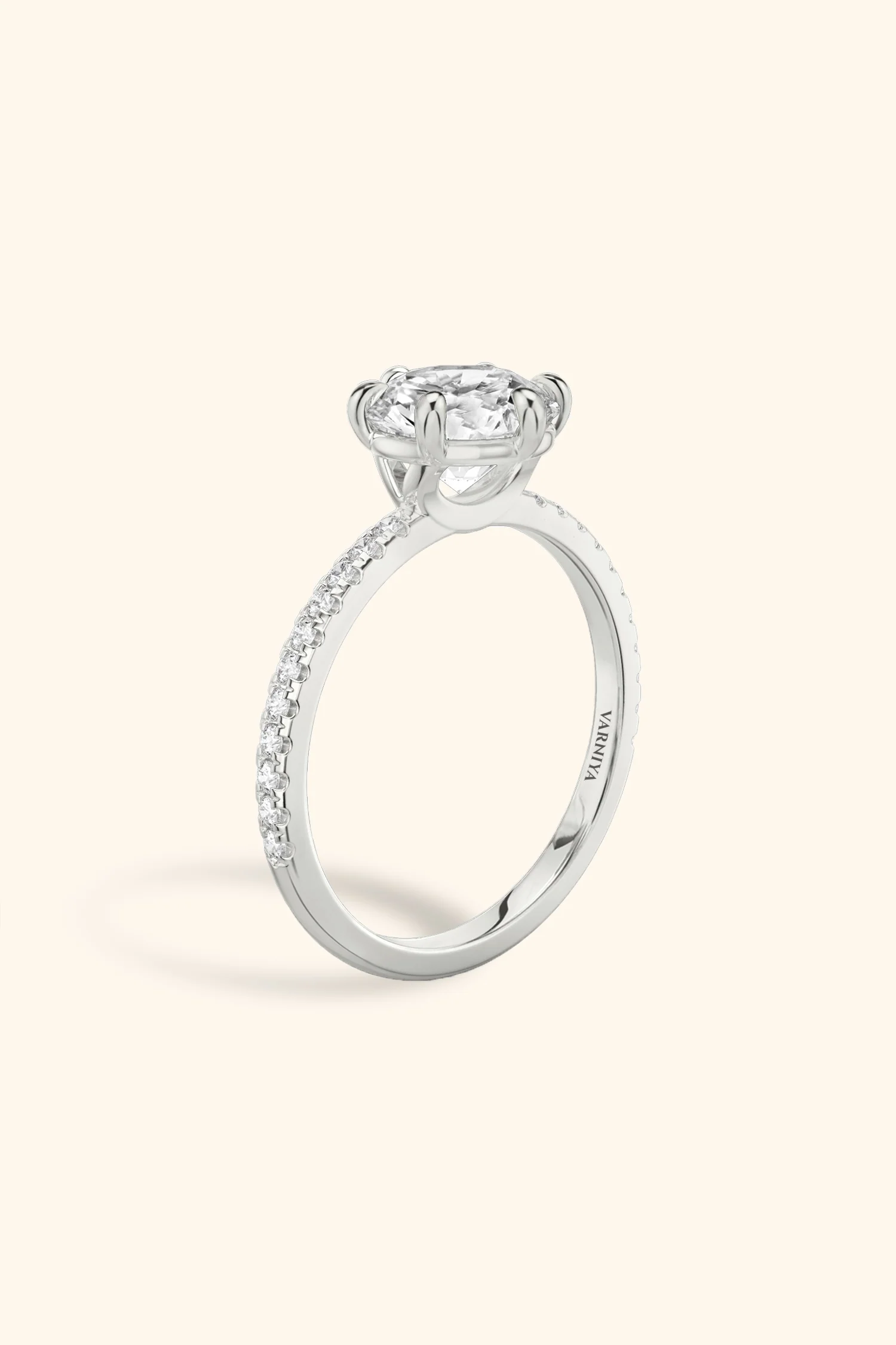 6 Prong Classic Round Brilliant Solitaire Pavé Ring - Image 4
