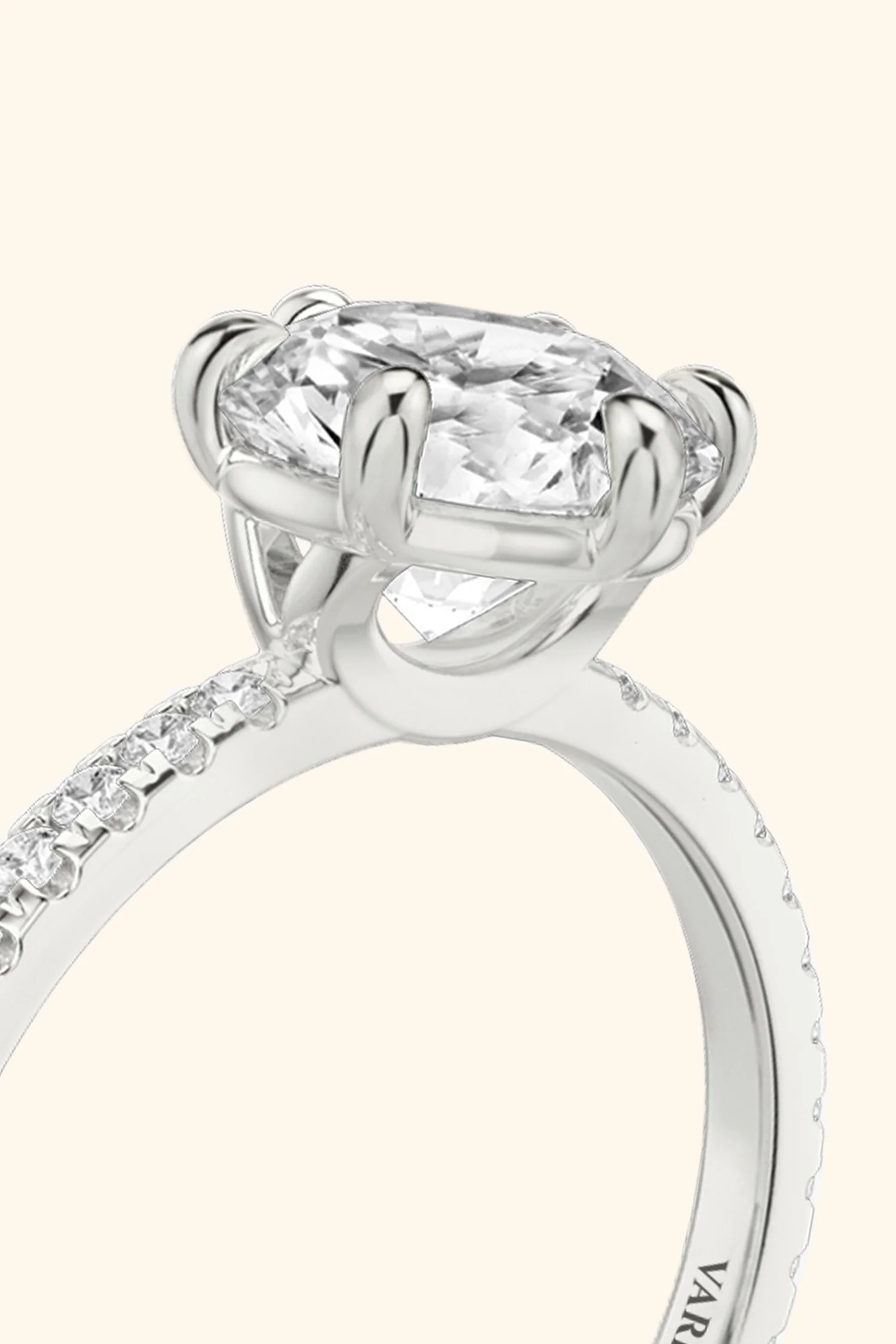 6 Prong Classic Round Brilliant Solitaire Pavé Ring - Image 3