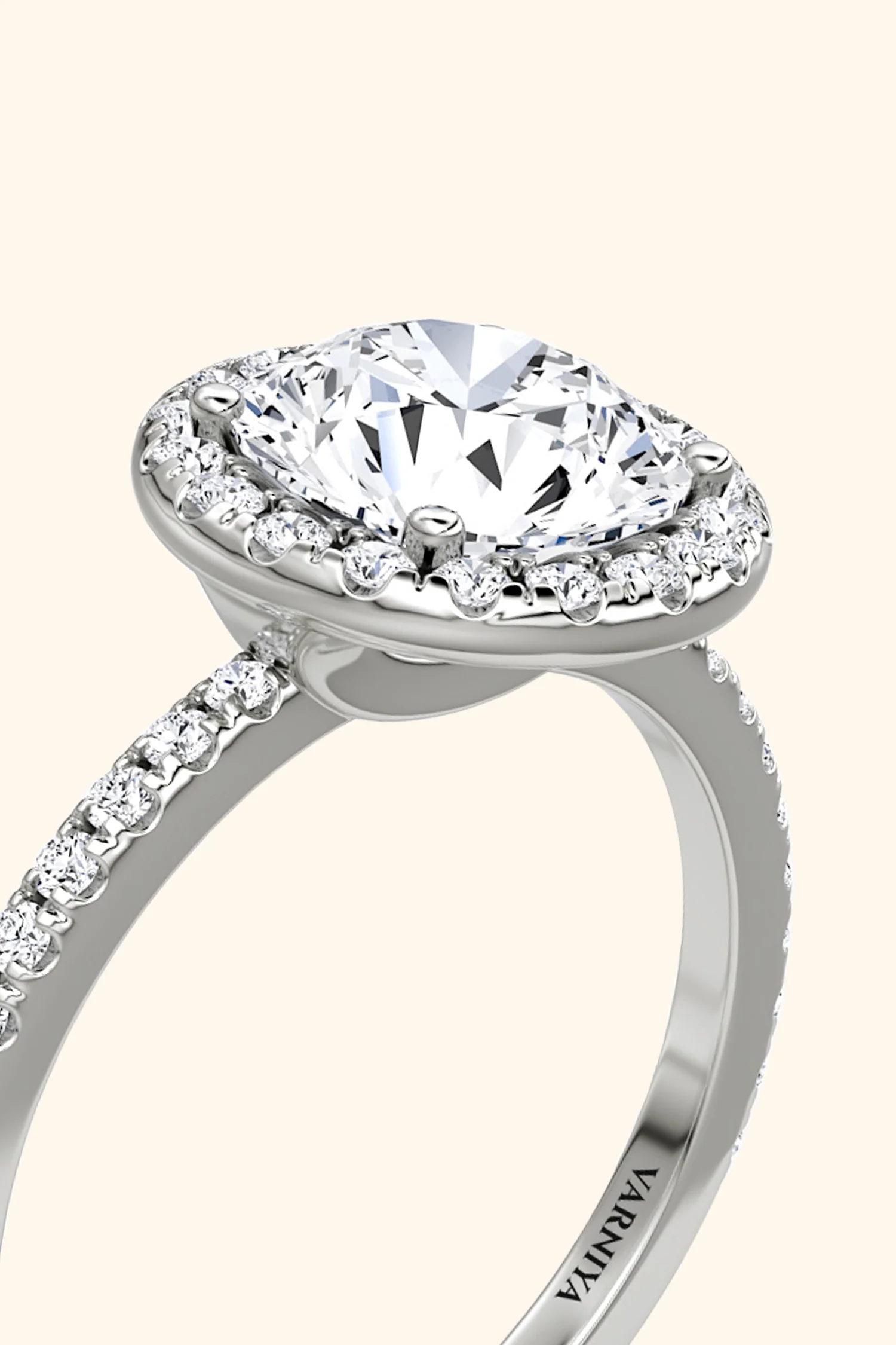 Angelica Classic Halo with a Round Solitaire Pavé Ring - Image 4