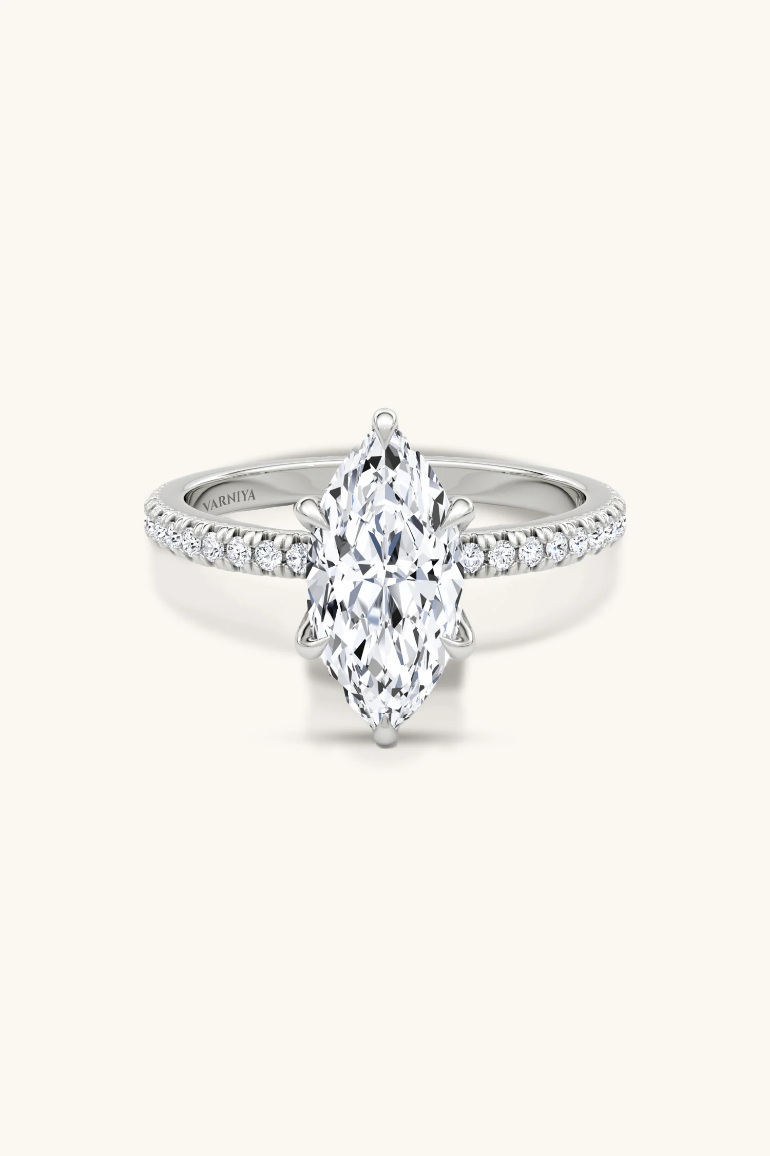 Bella Luna Halo Marquise Solitaire Pavé Ring - Image 11