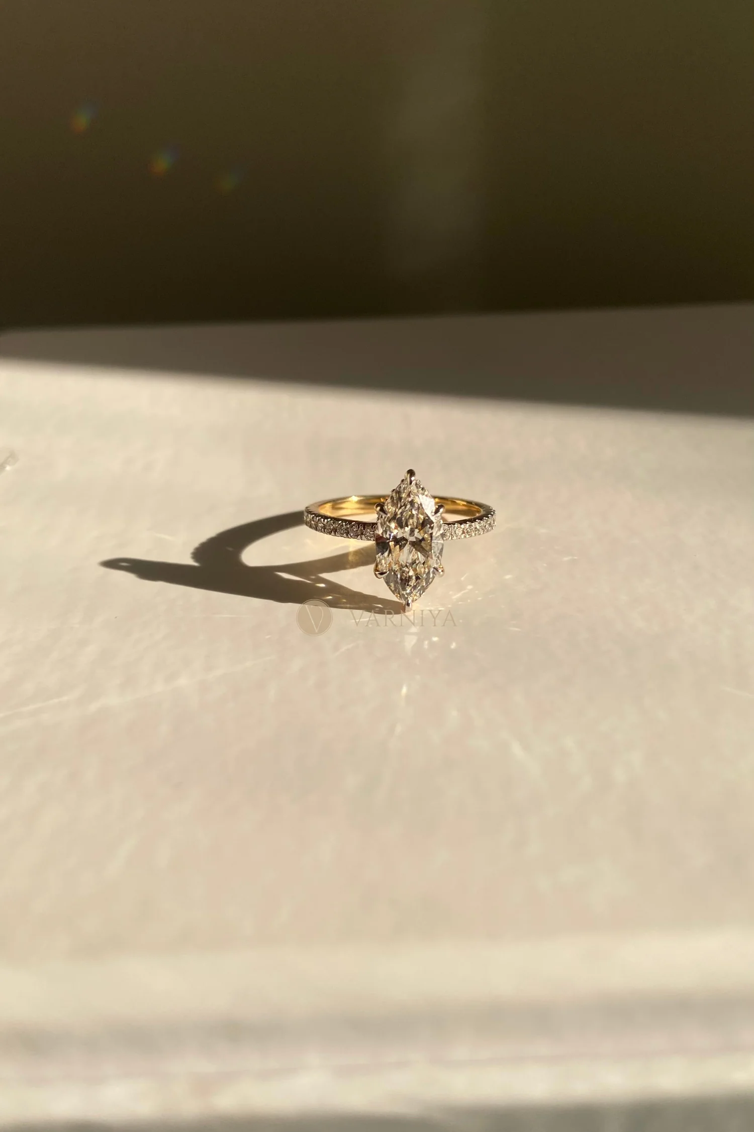 Bella Luna Halo Marquise Solitaire Pavé Ring - Image 3