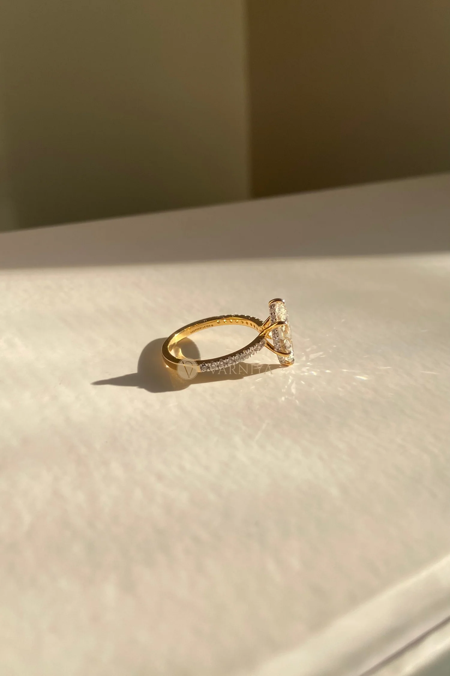 Bella Luna Halo Marquise Solitaire Pavé Ring - Image 5