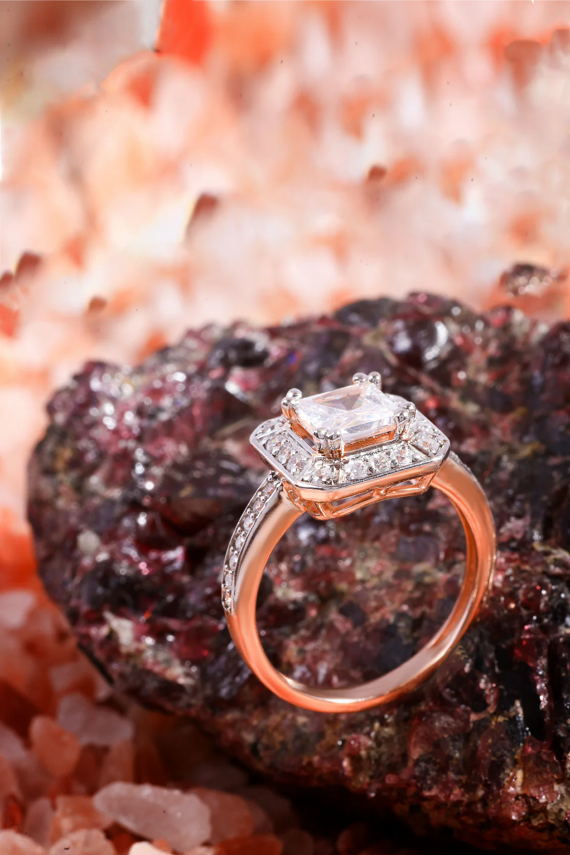 Rosalinda with Princess Solitaire and Halo on a Pave Ring - Image 3