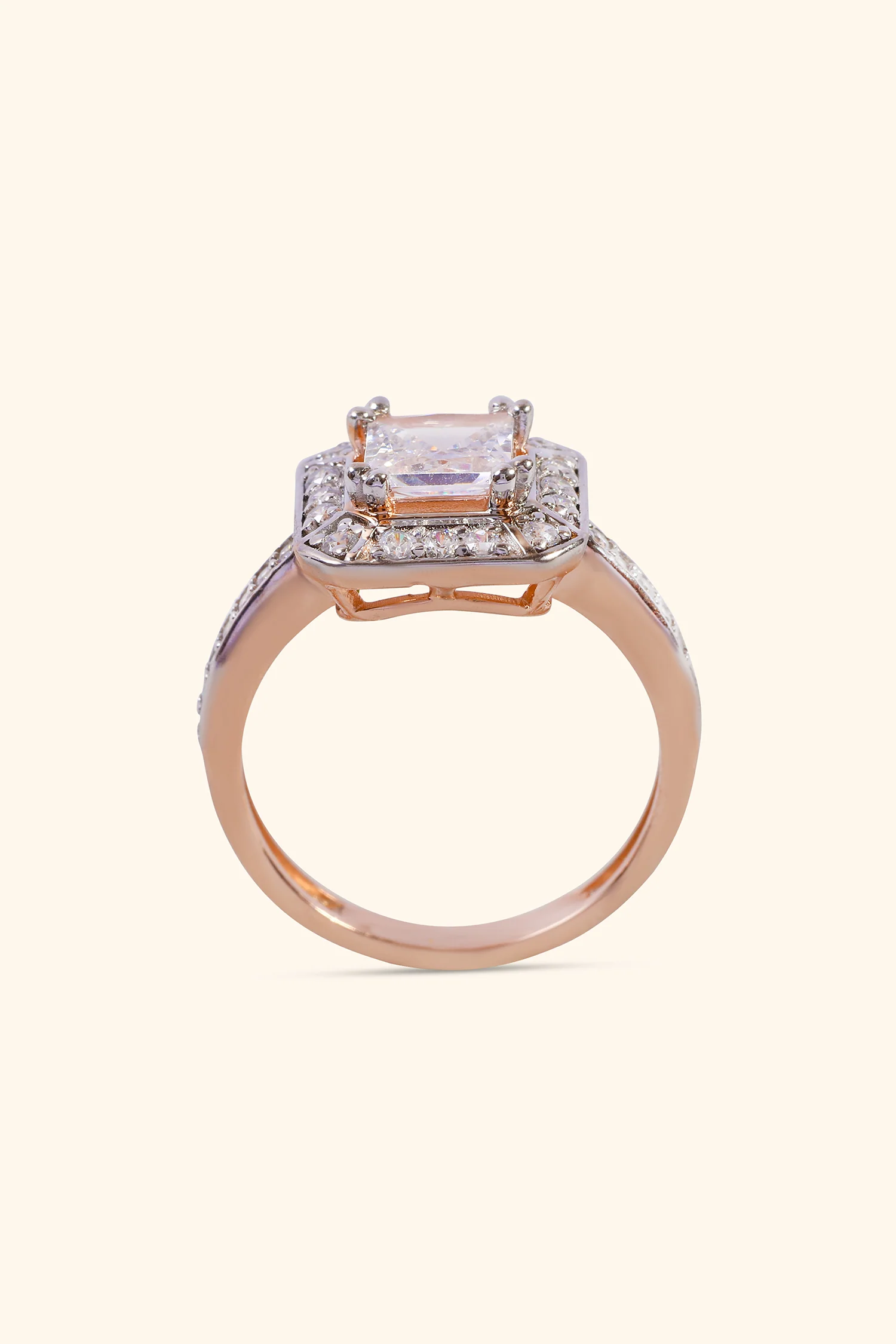 Rosalinda with Princess Solitaire and Halo on a Pave Ring - Image 5