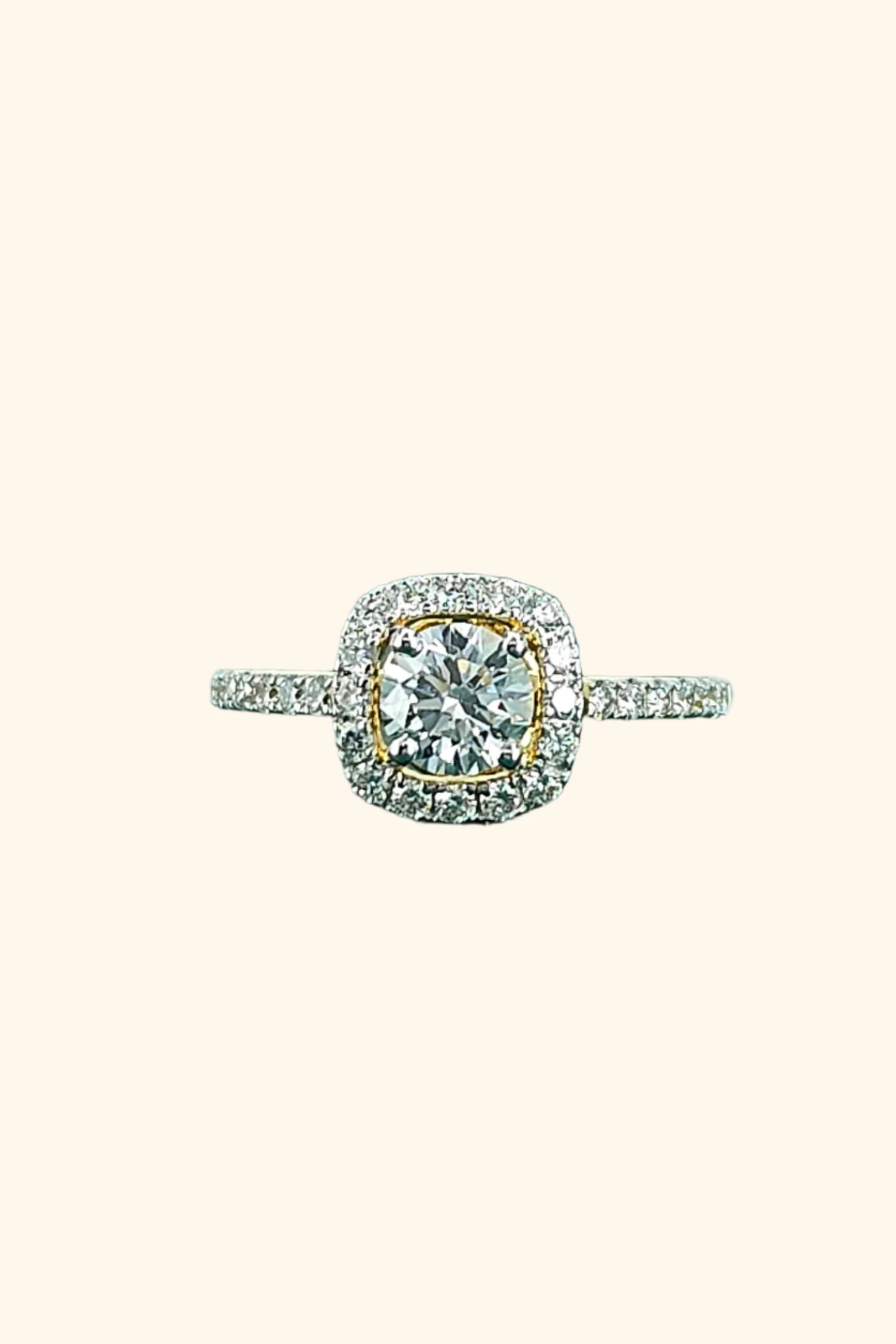 Rosalinda with Round Brilliant Solitaire and Halo on a Pave Ring - Image 10