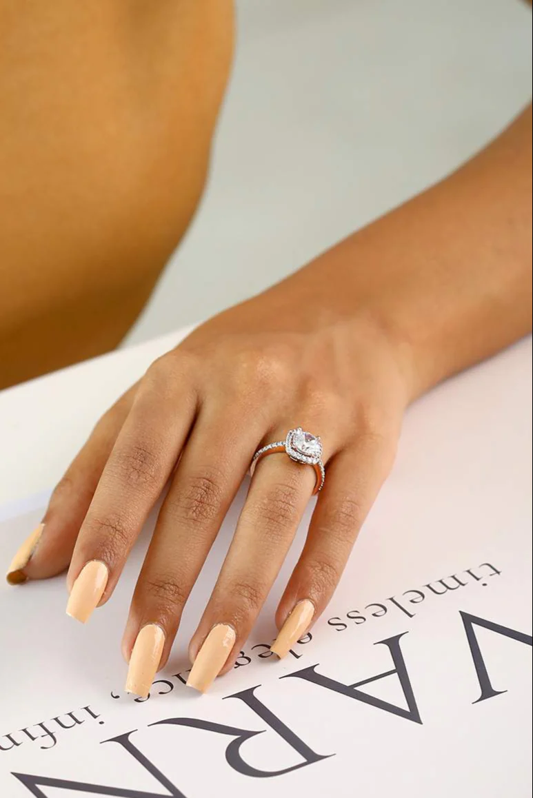 Rosalinda with Round Brilliant Solitaire and Halo on a Pave Ring - Image 4