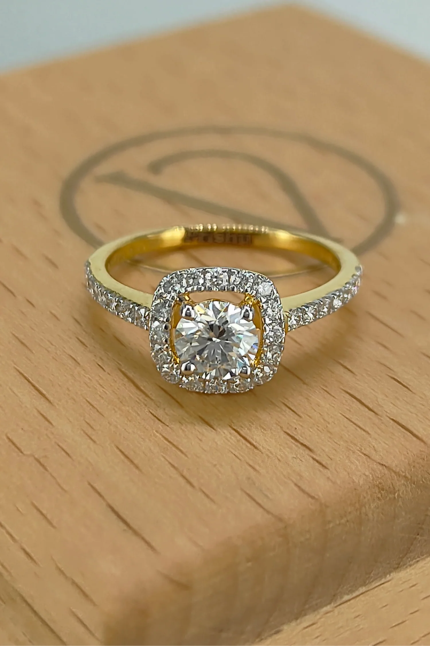 Rosalinda with Round Brilliant Solitaire and Halo on a Pave Ring - Image 6