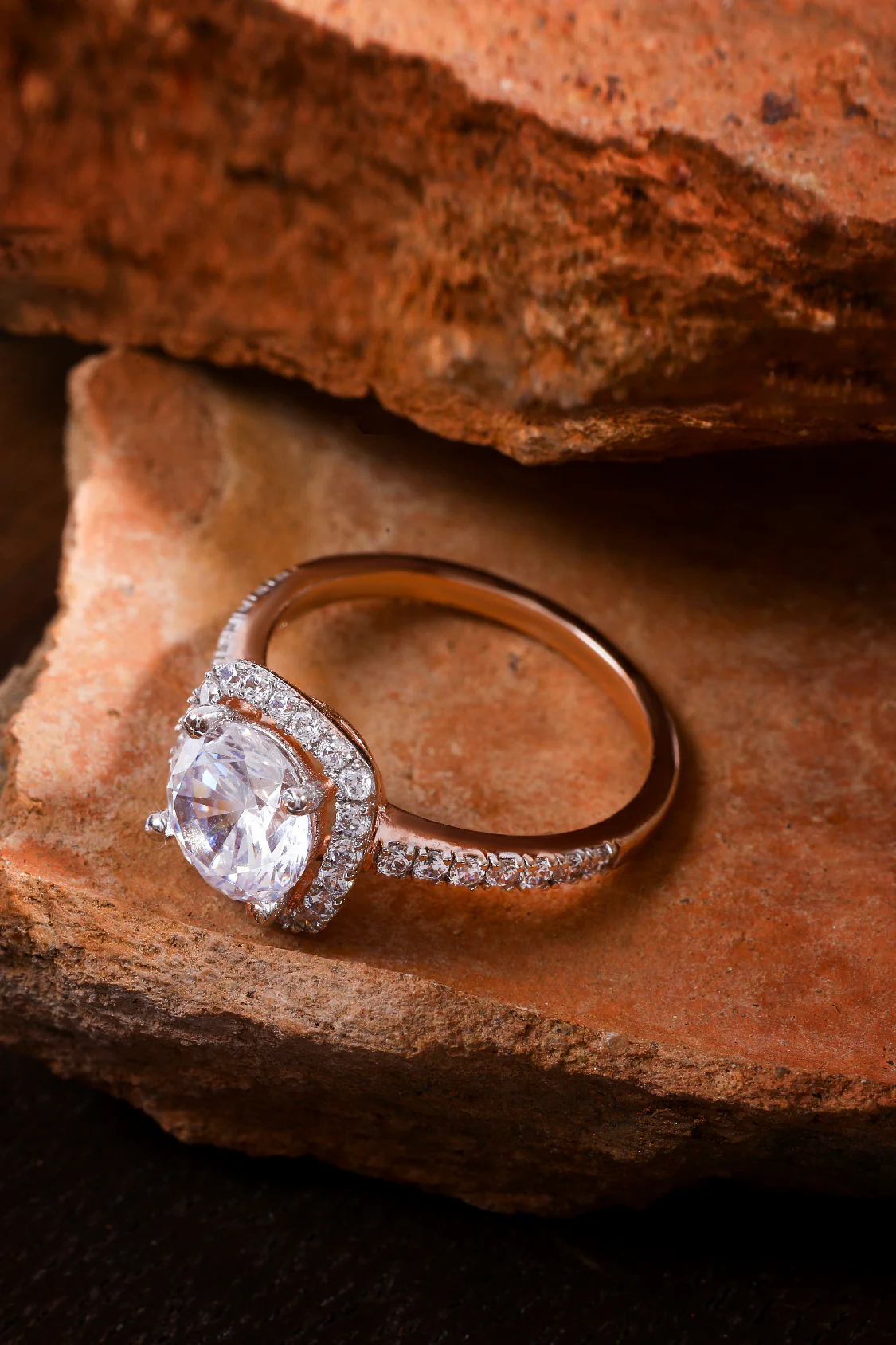 Rosalinda with Round Brilliant Solitaire and Halo on a Pave Ring - Image 7