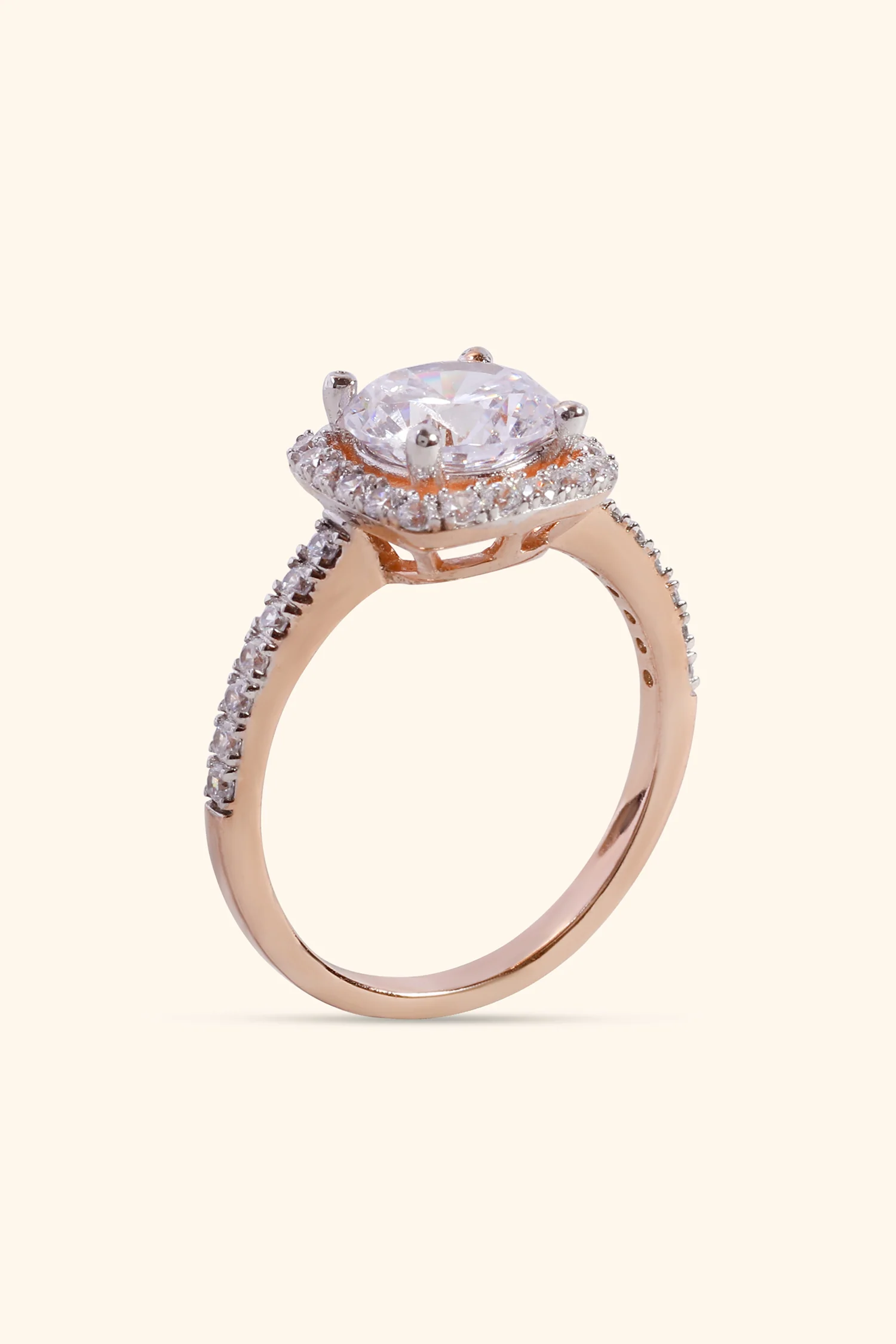 Rosalinda with Round Brilliant Solitaire and Halo on a Pave Ring - Image 9