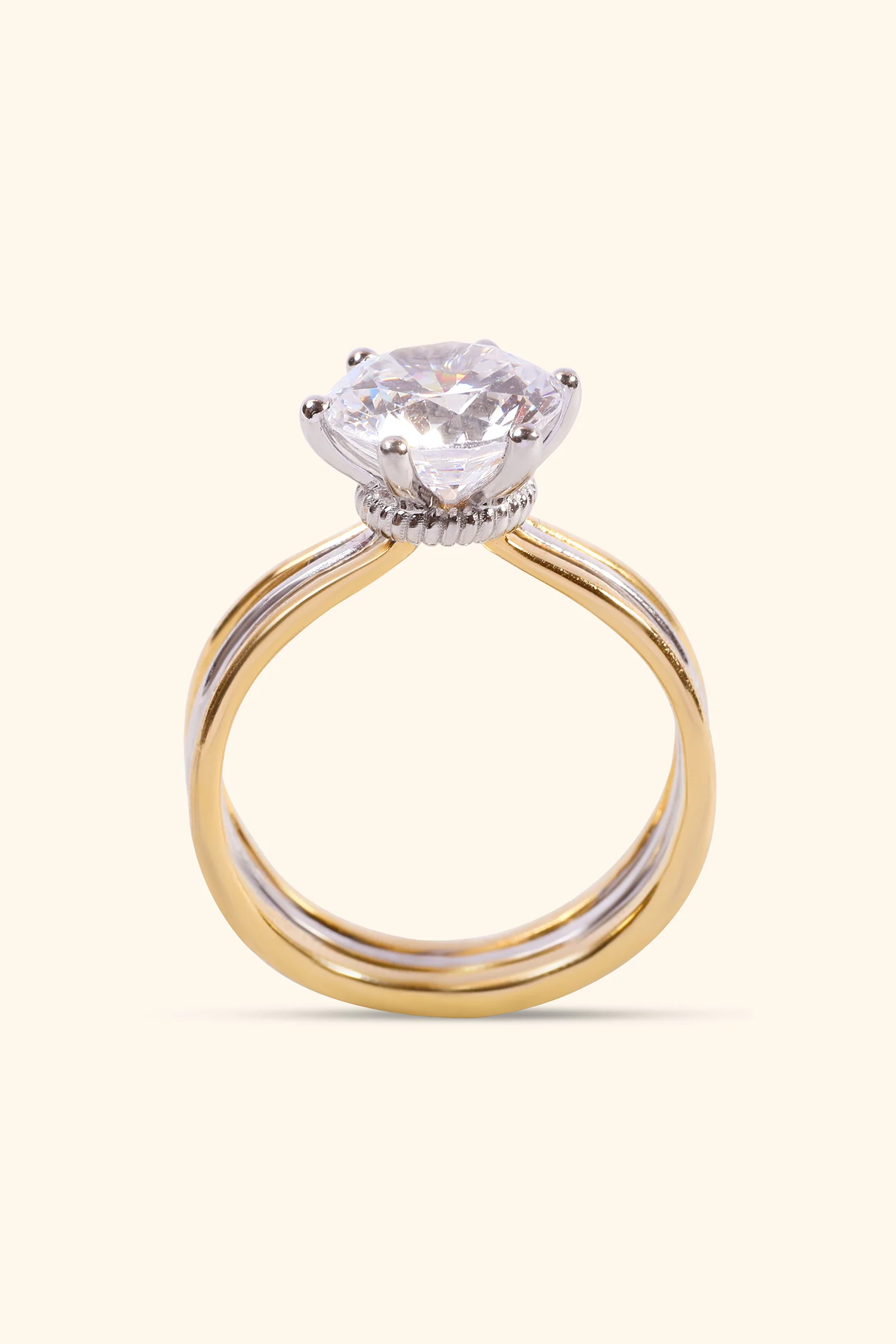 Windsor Triple Banded Ring with a Round Solitaire - Image 4