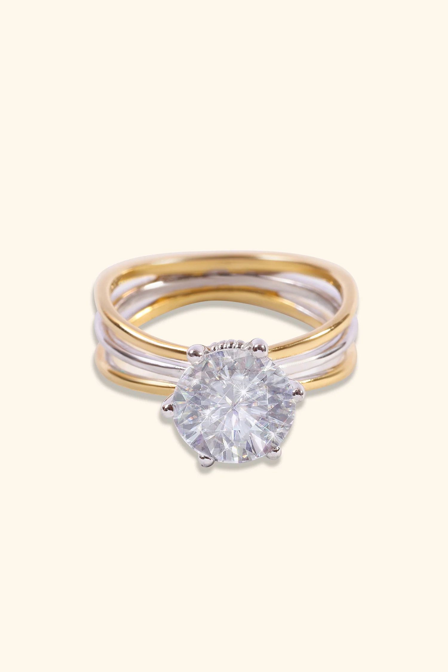 Windsor Triple Banded Ring with a Round Solitaire - Image 3