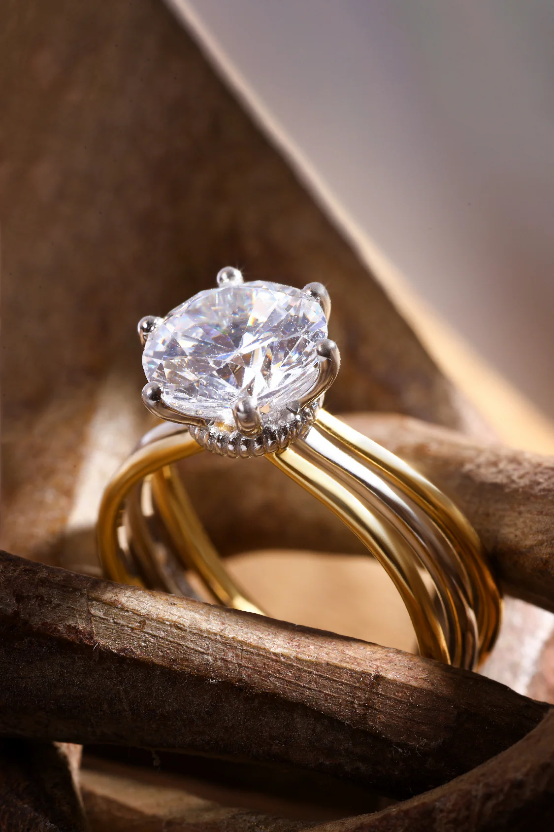 Windsor Triple Banded Ring with a Round Solitaire - Image 4